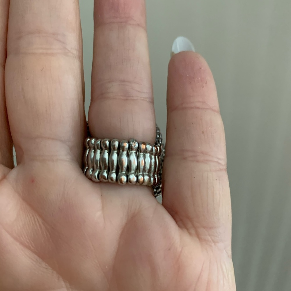 Silvertone Flower Cocktail Ring - image 8